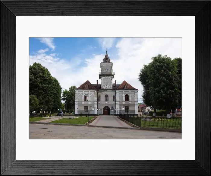 Framed Print : Dobromyl, Ukraine - July, 2021: Town Hall in Dobromyl, Ukraine Framed Print : Dobromyl, Ukraine - July, 2021: Town Hall in Dobromyl, Ukraine