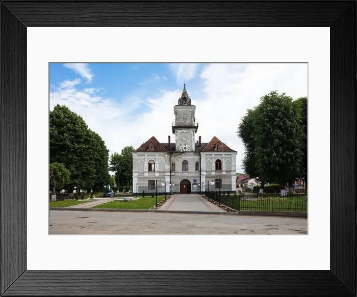 Framed Print : Dobromyl, Ukraine - July, 2021: Town Hall in Dobromyl, Ukraine Framed Print : Dobromyl, Ukraine - July, 2021: Town Hall in Dobromyl, Ukraine