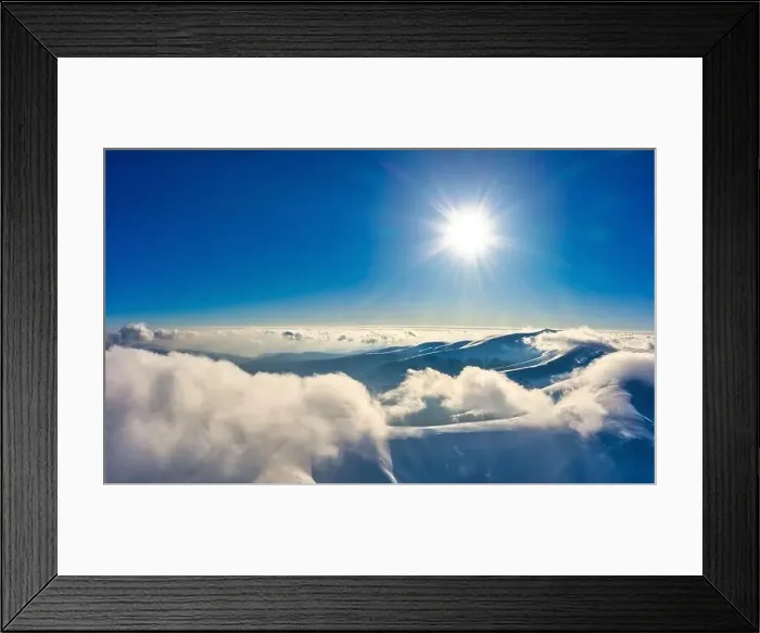 Framed Print : Autumn flight through blue sky in Carpatian autumn mountains aerial panoramic drone shot Framed Print : Autumn flight through blue sky in Carpatian autumn mountains aerial panoramic drone shot