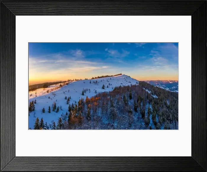 Framed Print : Magical winter panorama of beautiful snowy slopes at a ski resort in Europe on a sunny Framed Print : Magical winter panorama of beautiful snowy slopes at a ski resort in Europe on a sunny