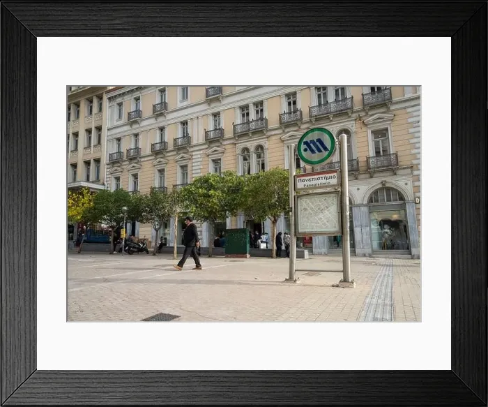 Framed Print : Athens, Greece. November 2021. The Panepistimio metro station sign in the city center Framed Print : Athens, Greece. November 2021. The Panepistimio metro station sign in the city center