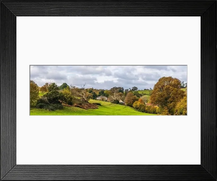 Framed Print : Panorama over Ugbrooke House and Gardens from a drone in Autumn Colors, Exeter, Devon, England, Europe Framed Print : Panorama over Ugbrooke House and Gardens from a drone in Autumn Colors, Exeter, Devon, England, Europe