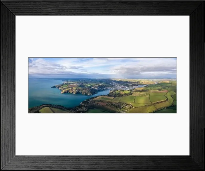 Framed Print : River Dart and Fields in autumn colors over Kingswear and Dartmouth from a drone, Devon, England, Europe