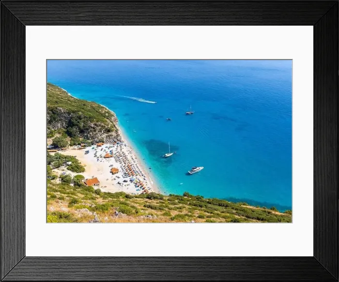 Framed Print : Aerial view of Gjipe beach on the Adriatic coast - white sand Framed Print : Aerial view of Gjipe beach on the Adriatic coast - white sand