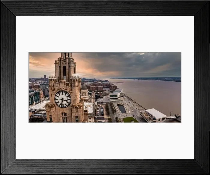Framed Print : Aerial close up of the tower of the Royal Liver Building in Liverpool Framed Print : Aerial close up of the tower of the Royal Liver Building in Liverpool