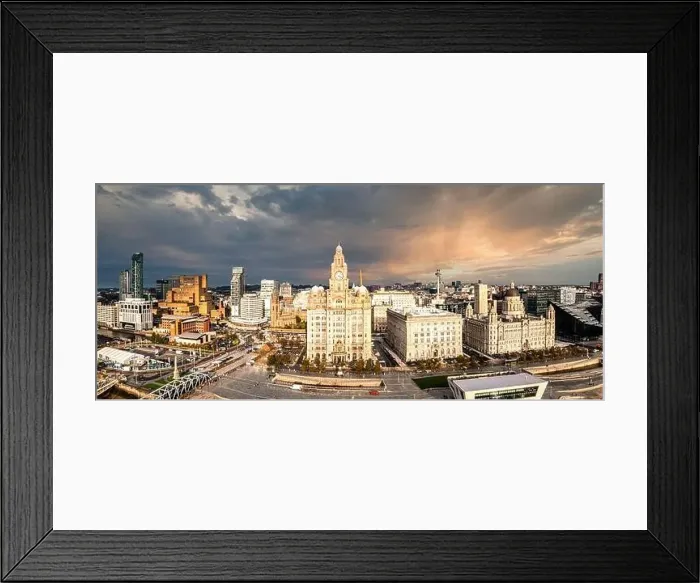 Framed Print : Beautiful panorama of Liverpool waterfront in the sunset Framed Print : Beautiful panorama of Liverpool waterfront in the sunset