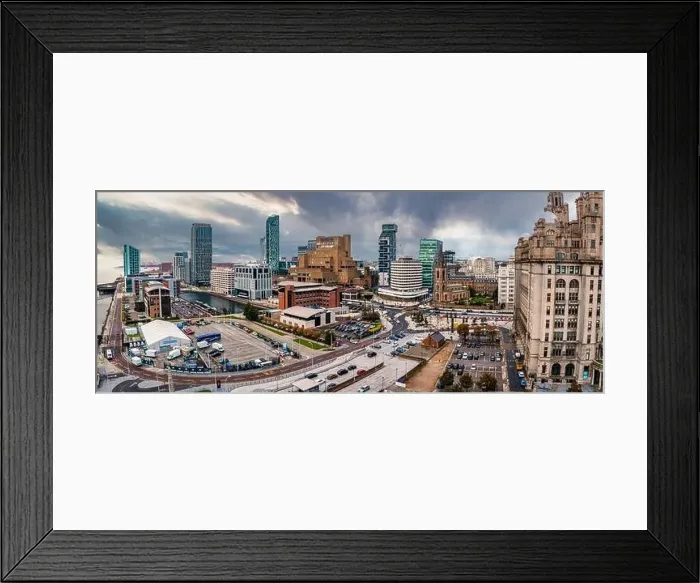 Framed Print : Aerial view of the Liverpool skyline in United Kingdom Framed Print : Aerial view of the Liverpool skyline in United Kingdom