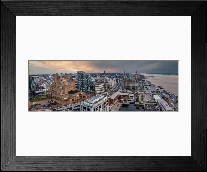 Framed Print : Aerial view of the Liverpool skyline in United Kingdom Framed Print : Aerial view of the Liverpool skyline in United Kingdom