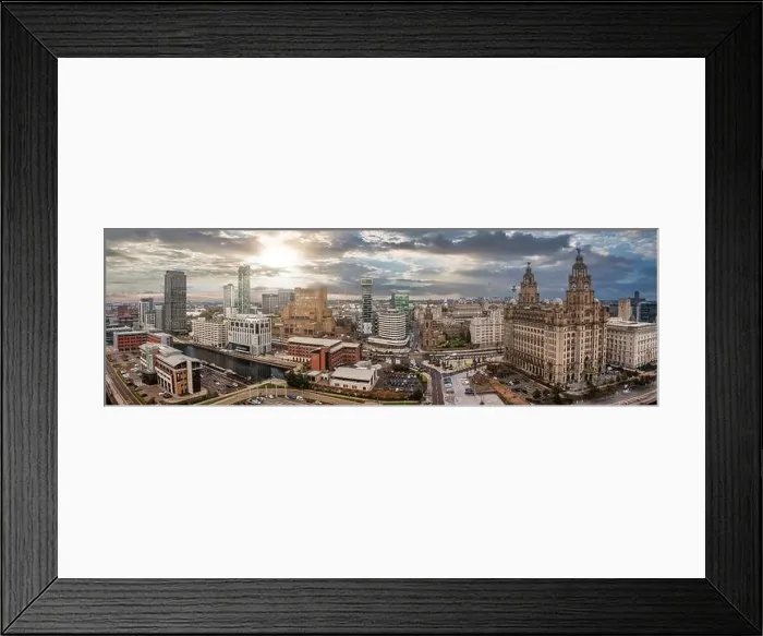Framed Print : Beautiful aerial panoramic view of the Liverpool city skyline Framed Print : Beautiful aerial panoramic view of the Liverpool city skyline