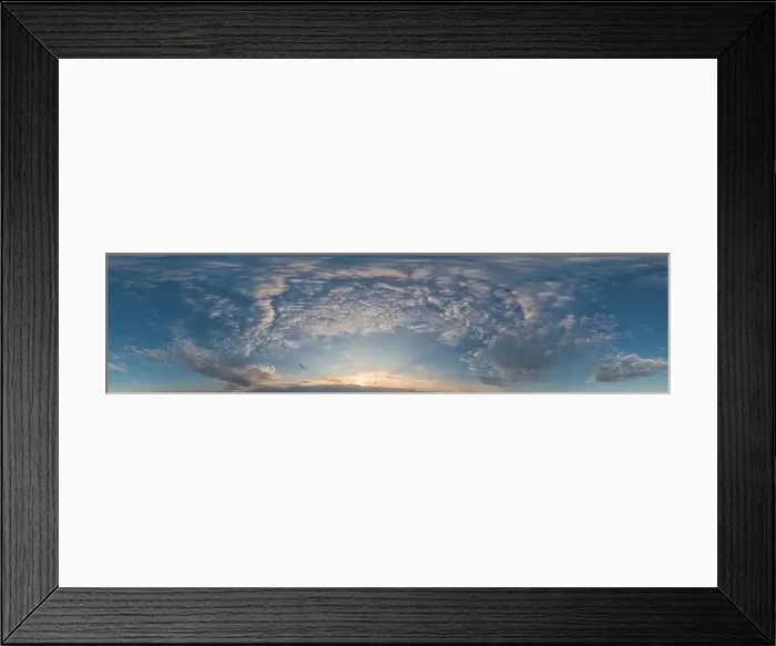 Framed Print : Dark blue sunset sky pano with Cirrus clouds