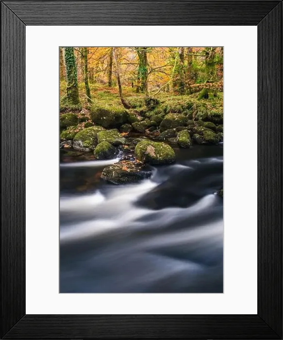 Framed Print : Autumn Colours over River Dart in long exposure, Dartmoor Park, Devon, England, Europe Framed Print : Autumn Colours over River Dart in long exposure, Dartmoor Park, Devon, England, Europe