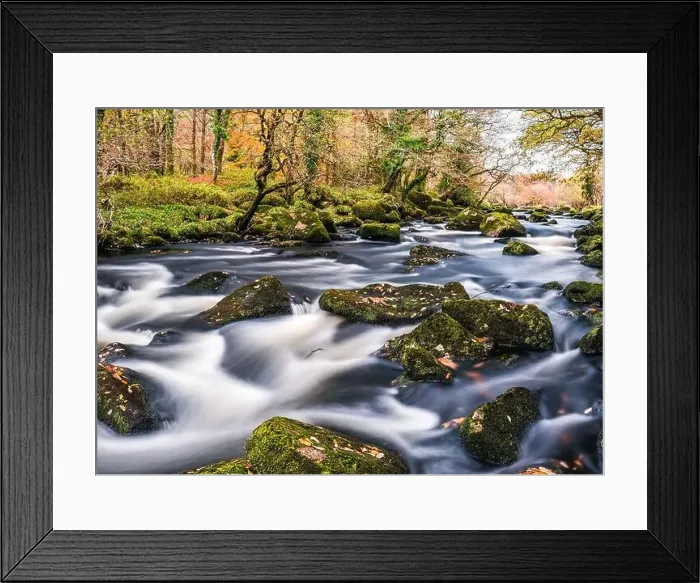 Framed Print : Autumn Colours over River Dart in long exposure, Dartmoor Park, Devon, England, Europe Framed Print : Autumn Colours over River Dart in long exposure, Dartmoor Park, Devon, England, Europe