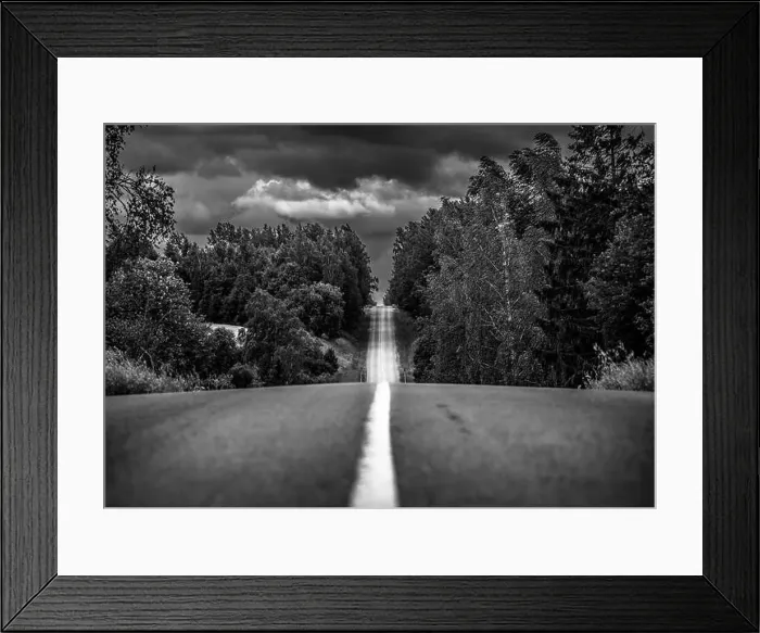 Framed Print : road, highway in autumn forest, larch, pine, landscape, day Framed Print : road, highway in autumn forest, larch, pine, landscape, day