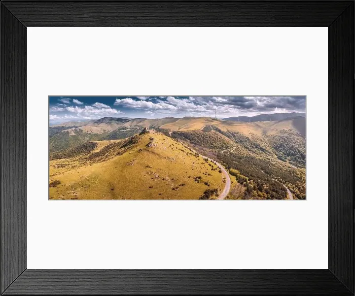Framed Print : Aerial panoramic view over the serpentine mountain road near the Pushkin Pass in Armenia Framed Print : Aerial panoramic view over the serpentine mountain road near the Pushkin Pass in Armenia