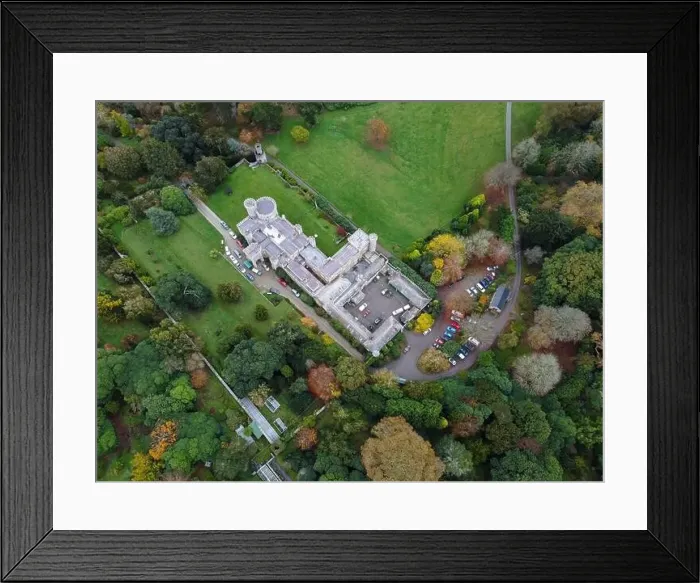 Framed Print : woodland around caerhays castle aerial drone Cornwall England uk Framed Print : woodland around caerhays castle aerial drone Cornwall England uk