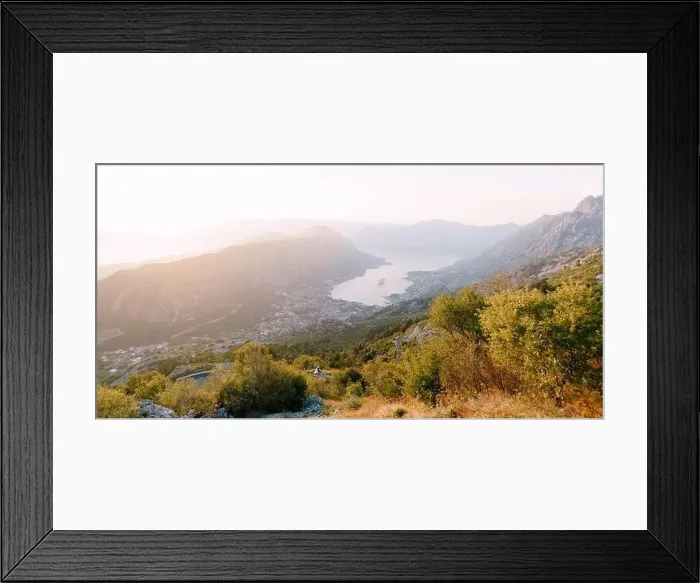Framed Print : Bride and groom stand on the mountain above the Kotor Bay. View from Mount Lovcen Framed Print : Bride and groom stand on the mountain above the Kotor Bay. View from Mount Lovcen