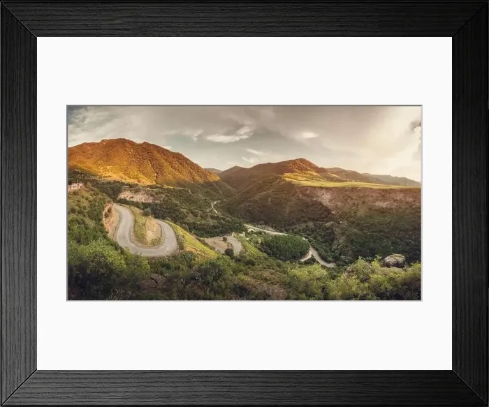 Framed Print : Scenic panoramic view over the serpentine mountain road near deep canyon in Haghpat Framed Print : Scenic panoramic view over the serpentine mountain road near deep canyon in Haghpat