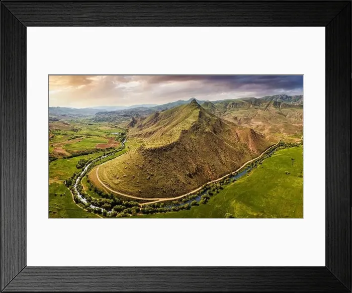Framed Print : Aerial drone view over scenic peak mountain or ancient stratovolcano in Armenia. Landcape and national parks concept Framed Print : Aerial drone view over scenic peak mountain or ancient stratovolcano in Armenia. Landcape and national parks concept