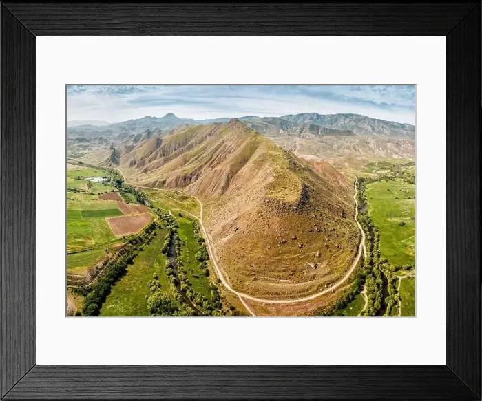 Framed Print : Aerial drone view over scenic peak mountain or ancient stratovolcano in Armenia. Landcape and national parks concept Framed Print : Aerial drone view over scenic peak mountain or ancient stratovolcano in Armenia. Landcape and national parks concept