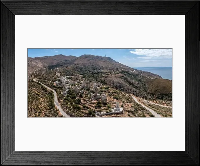 Framed Print : Aerial drone of Greek folk fortification architecture Framed Print : Aerial drone of Greek folk fortification architecture