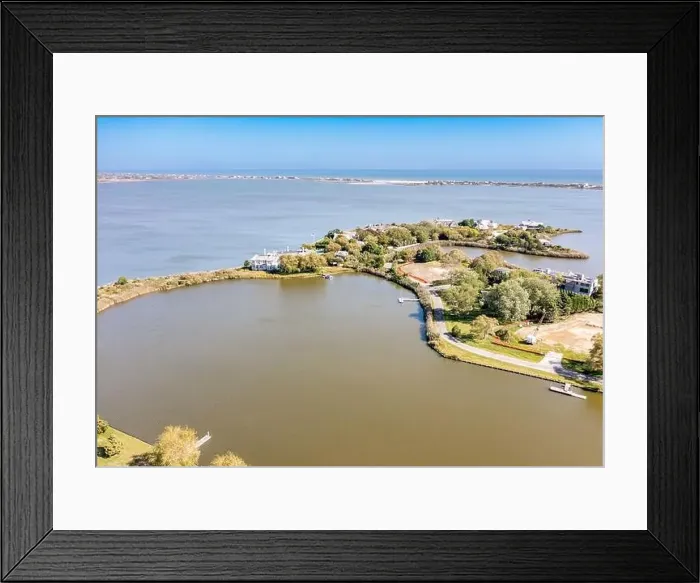 Framed Print : Aerial image of Cobb Isle Road and Burnett creek area in Water Mill, NY Framed Print : Aerial image of Cobb Isle Road and Burnett creek area in Water Mill, NY