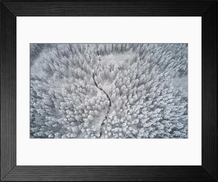 Framed Print : Natural winter landscape aerial drone top view.. Winter season weather Framed Print : Natural winter landscape aerial drone top view.. Winter season weather
