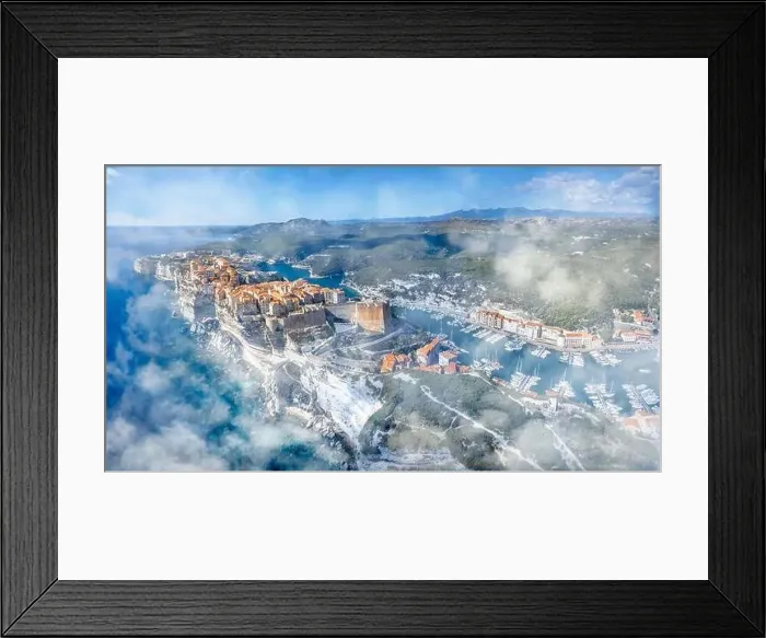 Framed Print : Aerial view of Bonifacio town in Corsica island, France Framed Print : Aerial view of Bonifacio town in Corsica island, France