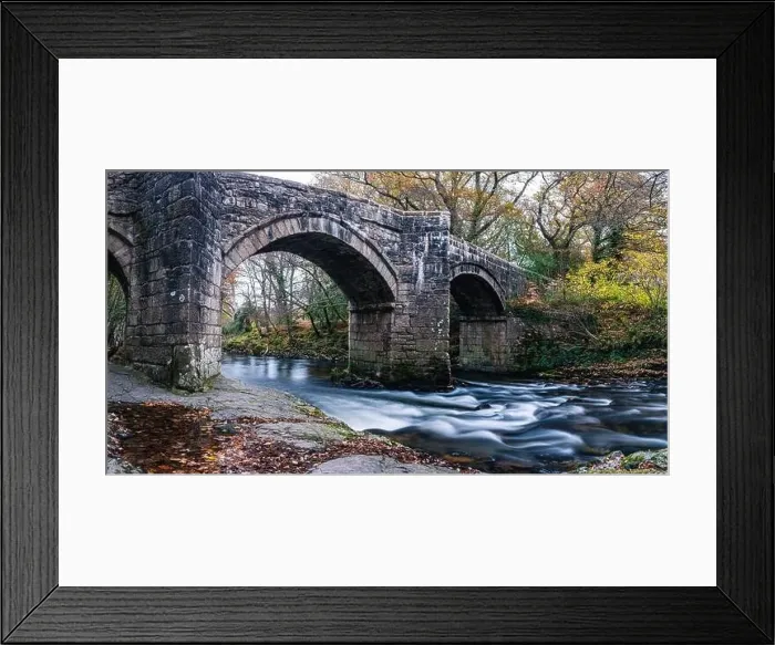 Framed Print : Newbridge in Autumn Colours over the River Dart in long exposure, Dartmoor Park, Devon, England, Europe Framed Print : Newbridge in Autumn Colours over the River Dart in long exposure, Dartmoor Park, Devon, England, Europe