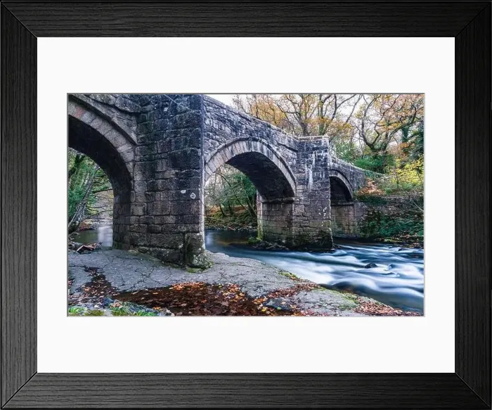 Framed Print : Newbridge in Autumn Colours over the River Dart in long exposure, Dartmoor Park, Devon, England, Europe Framed Print : Newbridge in Autumn Colours over the River Dart in long exposure, Dartmoor Park, Devon, England, Europe