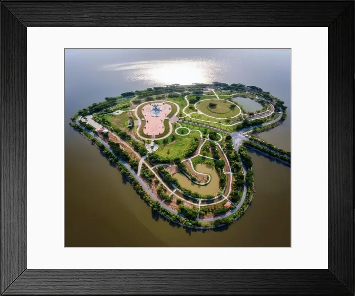 Framed Print : Aerial top view of Heart shaped island (The Holy Heart Land Talayluang) at daytime in Thung Talayluang in Sukhothai Framed Print : Aerial top view of Heart shaped island (The Holy Heart Land Talayluang) at daytime in Thung Talayluang in Sukhothai