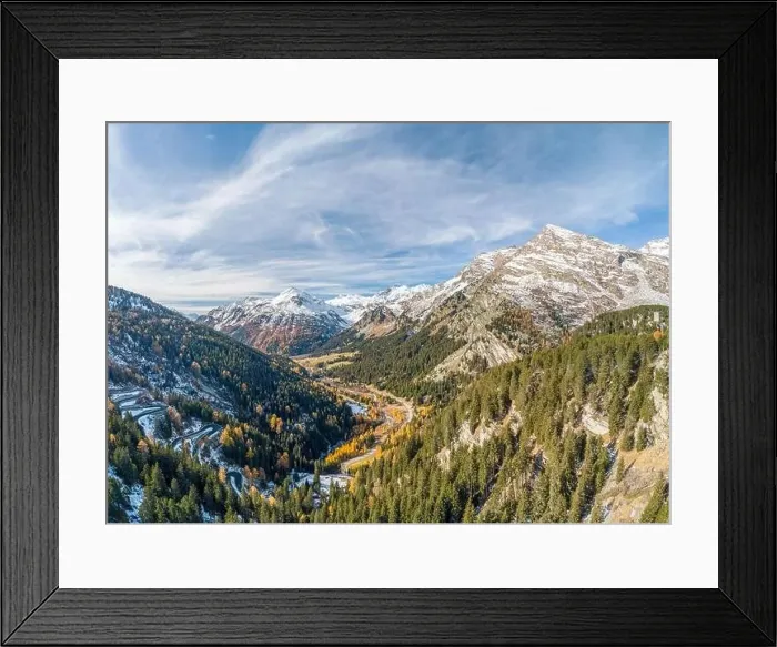 Framed Print : Aerial view of Bregaglia valley from Maloja pass in the Swiss Alps Framed Print : Aerial view of Bregaglia valley from Maloja pass in the Swiss Alps