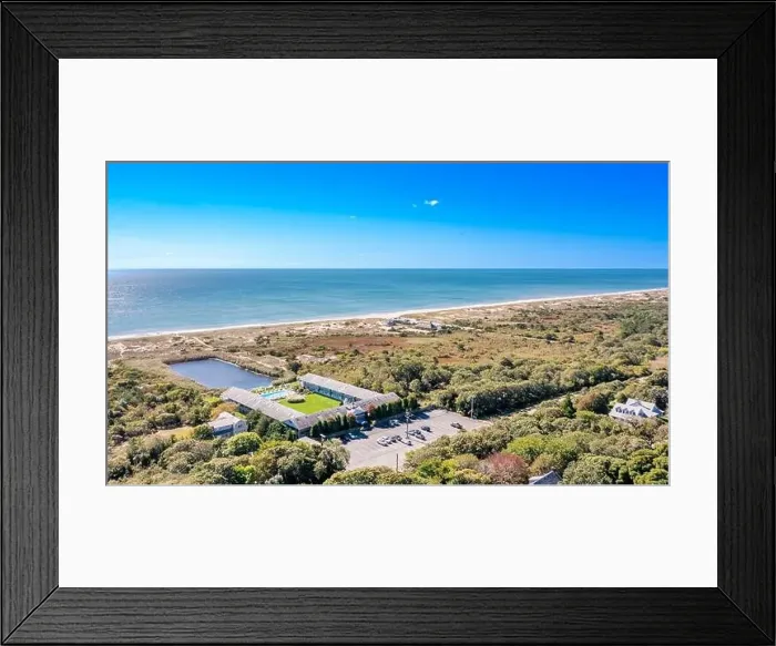 Framed Print : An aerial landscape of Amagansett Beach and Ocean Dunes Apartments Framed Print : An aerial landscape of Amagansett Beach and Ocean Dunes Apartments