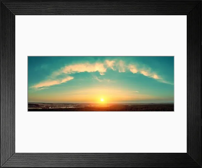 Framed Print : Magical sunset in the countryside. Aerial panoramic view Framed Print : Magical sunset in the countryside. Aerial panoramic view