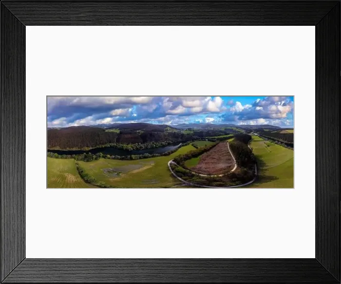 Framed Print : Aerial view of the Navia river and its meadows in Asturias, Spain Framed Print : Aerial view of the Navia river and its meadows in Asturias, Spain