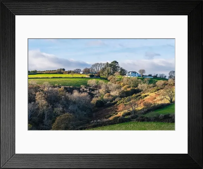 Framed Print : English Village and farmlands in Autumn Colors, Kingswear, Brixham, Devon, England, Europe