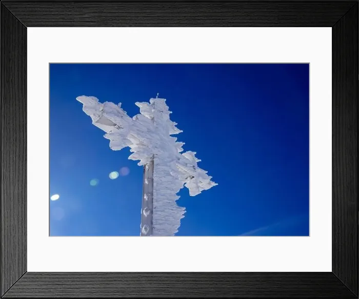 Framed Print : Cold landscape worship cross mountain with blue sky Kemerovo region Russia in winter forest Framed Print : Cold landscape worship cross mountain with blue sky Kemerovo region Russia in winter forest