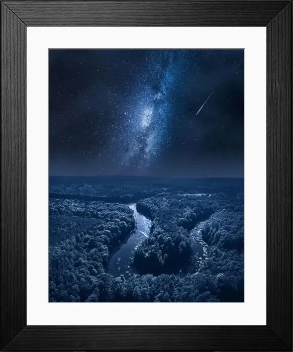 Framed Print : Milky way and river at night. Wildlife at night in Poland Framed Print : Milky way and river at night. Wildlife at night in Poland