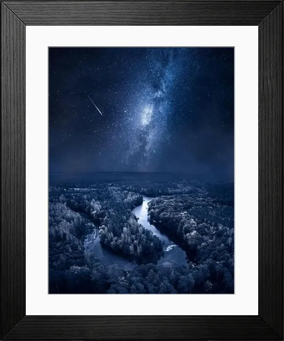 Framed Print : Milky way over river at night. Wildlife in Poland, Europe Framed Print : Milky way over river at night. Wildlife in Poland, Europe
