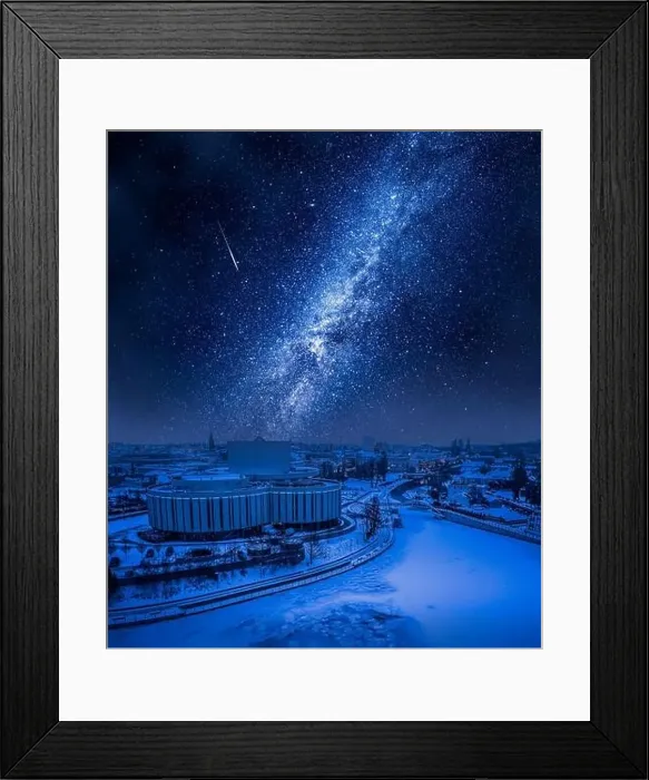 Framed Print : Opera Nova in Bydgoszcz and milky way at winter, Poland, Europe. Architecture in Poland at night Framed Print : Opera Nova in Bydgoszcz and milky way at winter, Poland, Europe. Architecture in Poland at night
