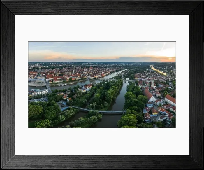 Framed Print : Panorama of the city of Regensburg in Bavaria with the river Danube the illuminated cathedral Framed Print : Panorama of the city of Regensburg in Bavaria with the river Danube the illuminated cathedral