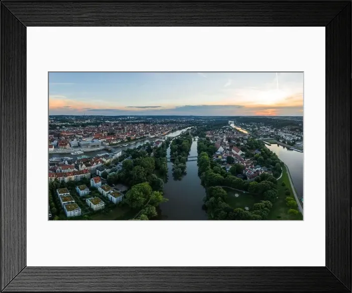 Framed Print : Panorama of the city of Regensburg in Bavaria with the river Danube the illuminated cathedral Framed Print : Panorama of the city of Regensburg in Bavaria with the river Danube the illuminated cathedral
