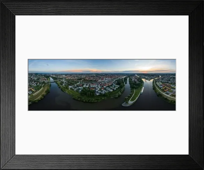 Framed Print : Panorama of the city of Regensburg in Bavaria with the river Danube the illuminated cathedral Framed Print : Panorama of the city of Regensburg in Bavaria with the river Danube the illuminated cathedral