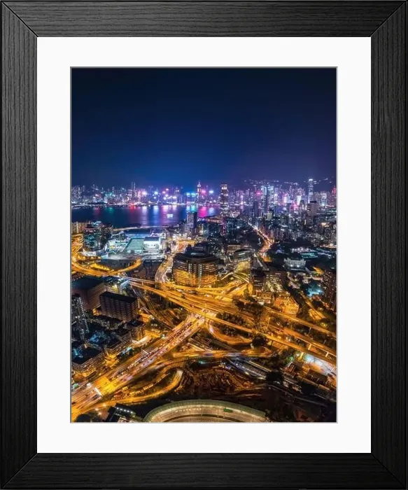Framed Print : cyberpunk color of the expressway and bridge in downtown Kowloon, Hong Kong. Highway and infrastructure Framed Print : cyberpunk color of the expressway and bridge in downtown Kowloon, Hong Kong. Highway and infrastructure