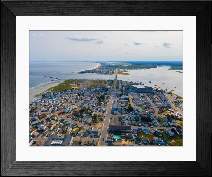 Framed Print : Hampton Beach village, Hampton River mouth to the ocean aerial view and Hampton Beach State Park Framed Print : Hampton Beach village, Hampton River mouth to the ocean aerial view and Hampton Beach State Park
