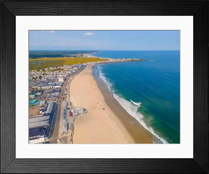 Framed Print : Hampton Beach aerial view including historic waterfront buildings on Ocean Boulevard and Hampton Beach State Park Framed Print : Hampton Beach aerial view including historic waterfront buildings on Ocean Boulevard and Hampton Beach State Park