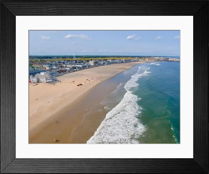 Framed Print : Hampton Beach aerial view including historic waterfront buildings on Ocean Boulevard and Hampton Beach State Park Framed Print : Hampton Beach aerial view including historic waterfront buildings on Ocean Boulevard and Hampton Beach State Park