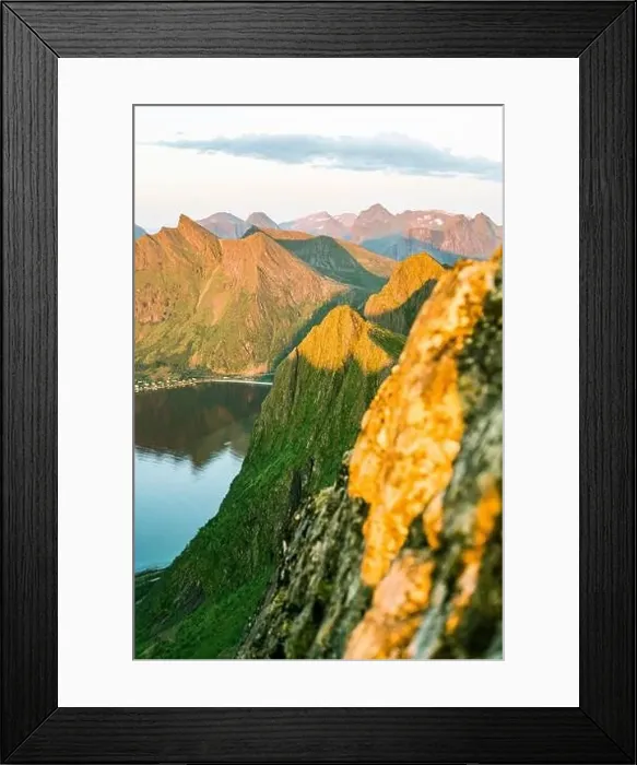 Framed Print : Sunset over the majestic Husfjellet mountain mirrored in the fjord, Senja island, Troms county, Norway Framed Print : Sunset over the majestic Husfjellet mountain mirrored in the fjord, Senja island, Troms county, Norway