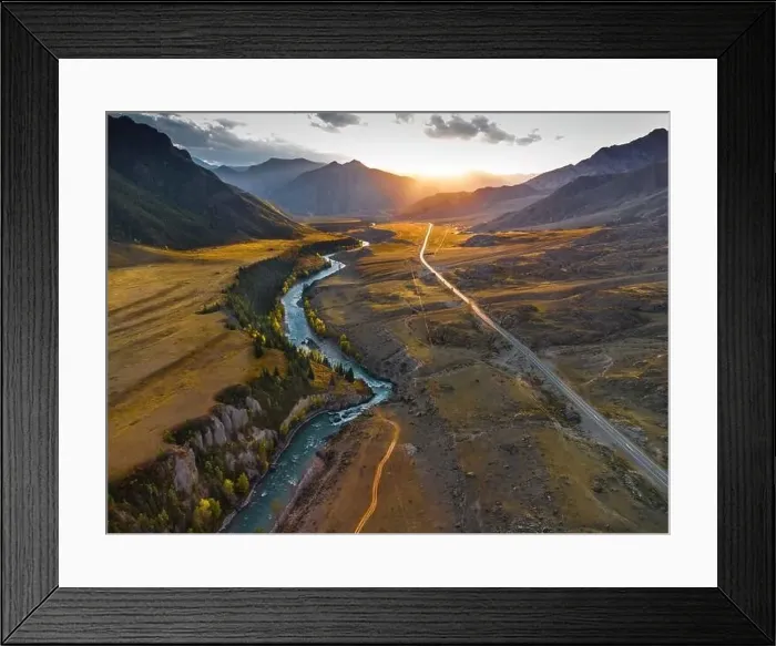 Framed Print : Chuya River Valley, winding river, Gorny Altai Republic, Siberia, Russia, aerial view from above Framed Print : Chuya River Valley, winding river, Gorny Altai Republic, Siberia, Russia, aerial view from above