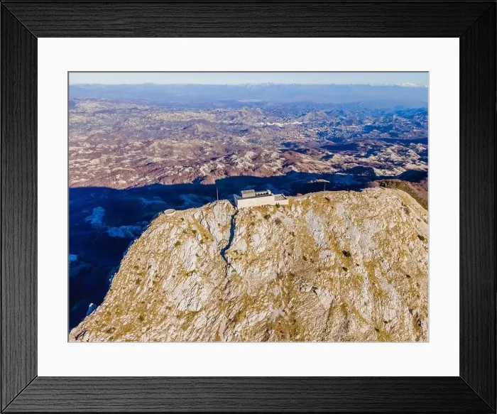 Framed Print : Petar II Petrovic-Njegos mausoleum on the top of mount Lovchen in Montenegro. Aerial view, drone Framed Print : Petar II Petrovic-Njegos mausoleum on the top of mount Lovchen in Montenegro. Aerial view, drone