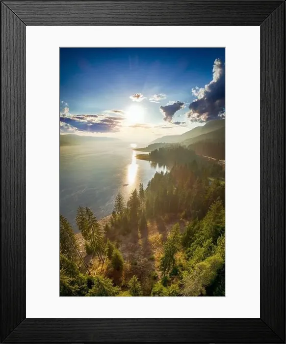 Framed Print : drone image. aerial view of rural area with fields and forest lake Framed Print : drone image. aerial view of rural area with fields and forest lake